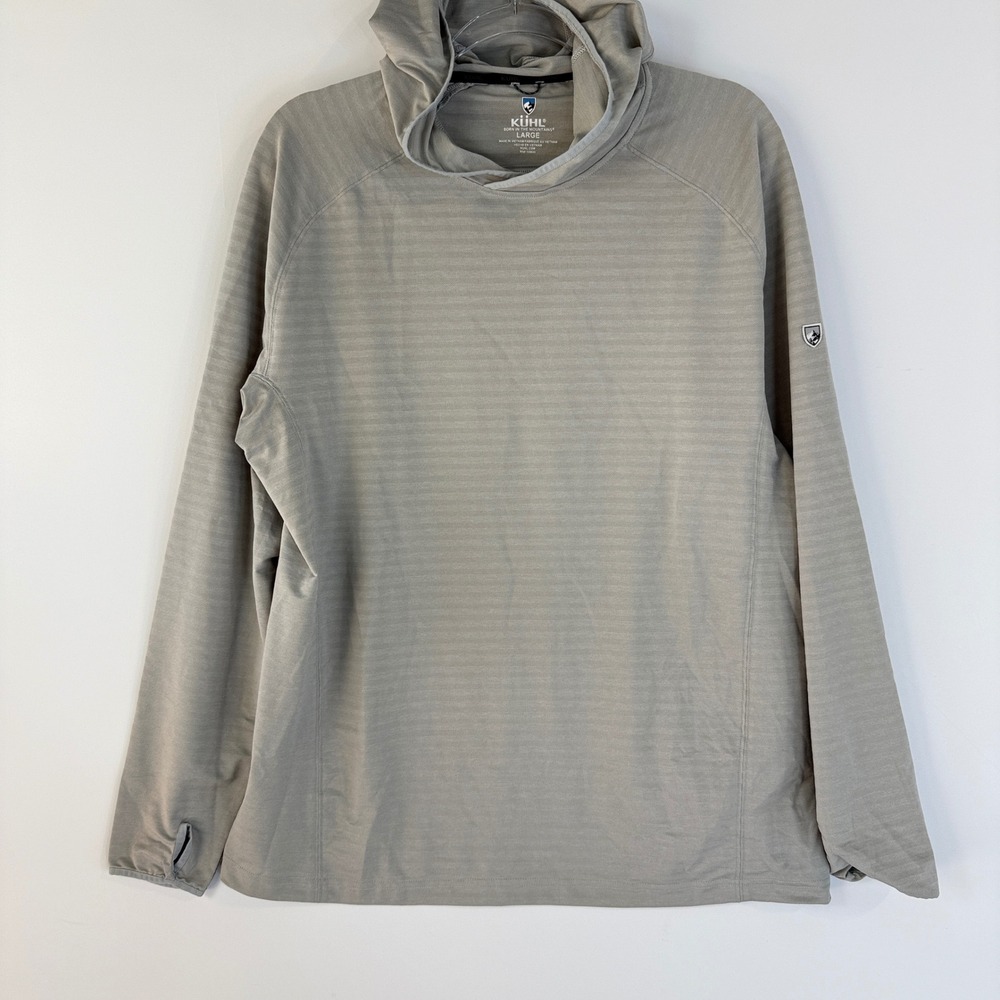 Kuhl Men's Airkuhl Hoody Cloud Mens L $99 Gray Striped Thumbhole Sun Shirt 7345